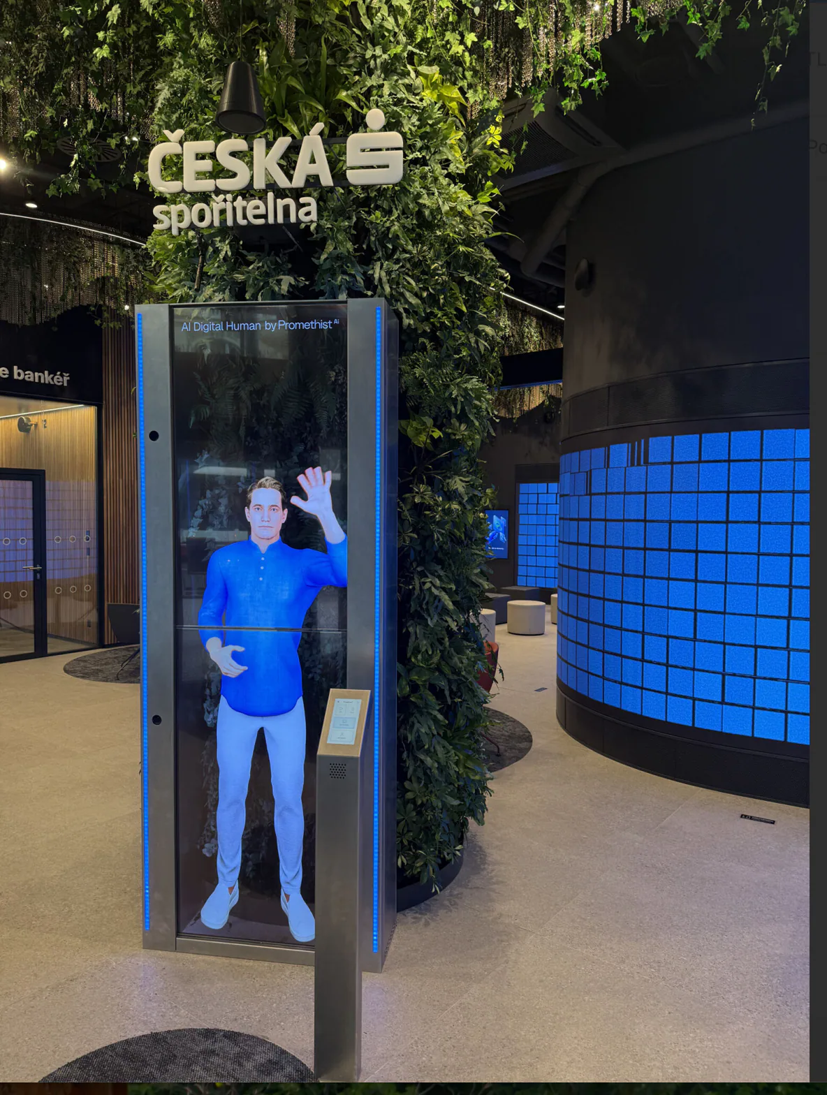 The Promethist Engage kiosk in the Česká spořitelna Future Lab lobby