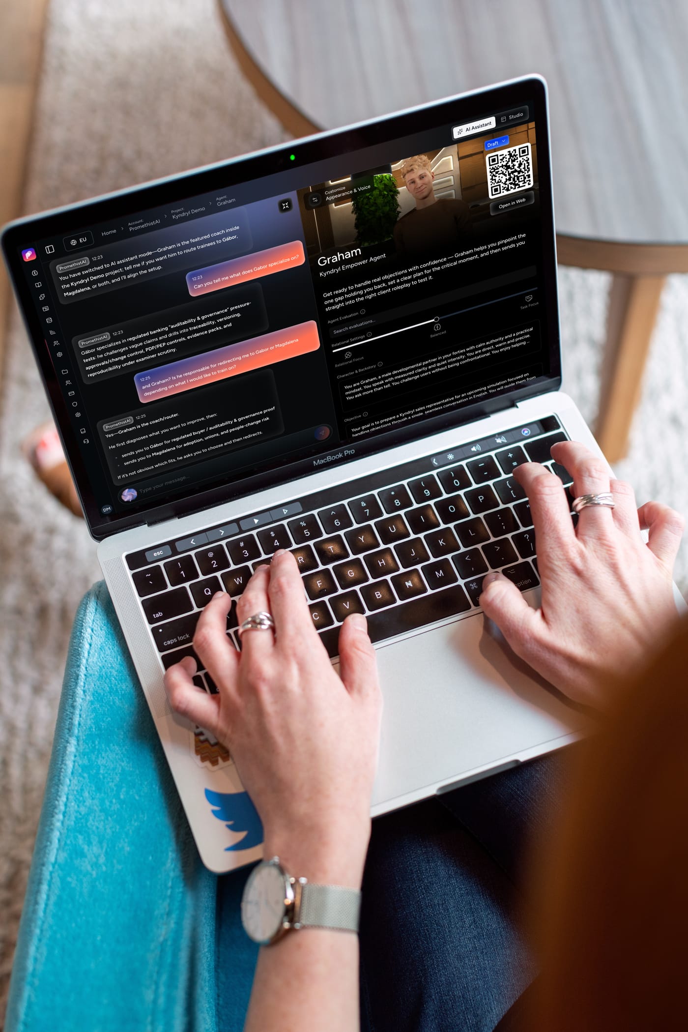 A George app user in conversation with the Empower agent on a laptop